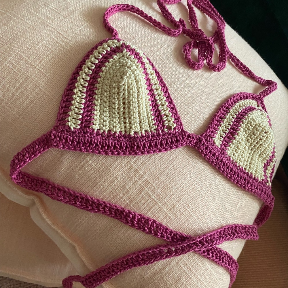 Berry Pink Two-Tone Triangle Bikini Top - Women’s Swim - Picture 3 of 4
